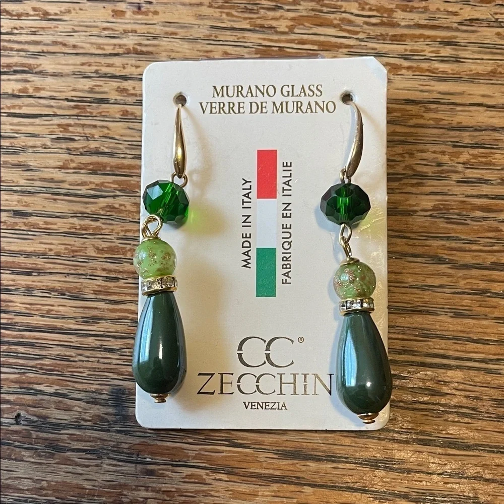Green Murano Glass Drop Earrings